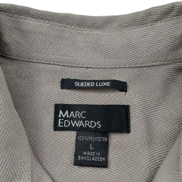 Marc Edwards Mens Sueded Luxe Shirt Large Light Brown Button Up Long Sleeve - Picture 12 of 12